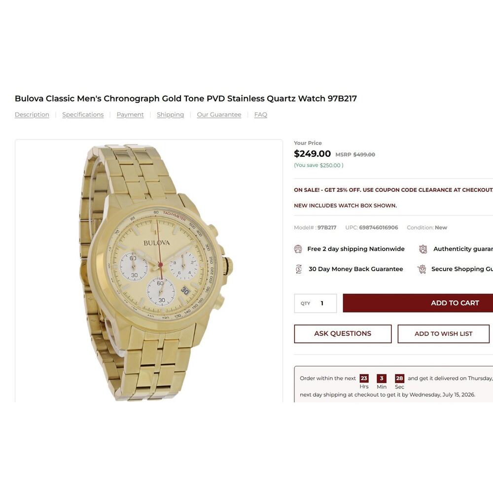NEW Bulova 97B217 Classic Chronograph Stainless Steel Quartz Men's Watch - Picture 2 of 11
